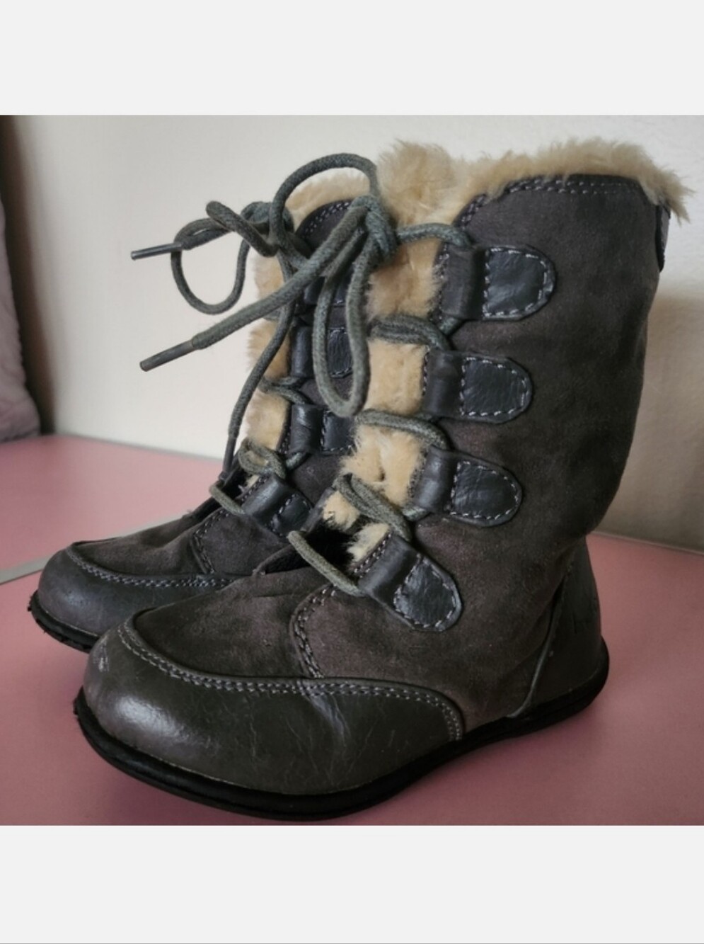 BOC Born Girls Gray Lace-Up Side Zip Winter Boots Baby Size 7